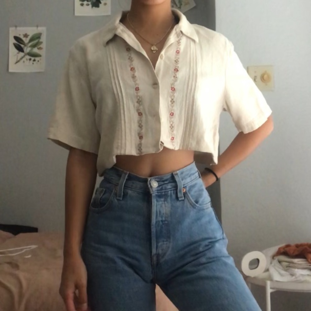 napa valley linen & rayon blend button down shirt